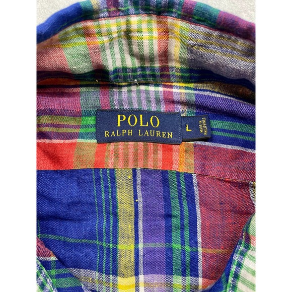 Polo Ralph Lauren Size L 100% Linen Multicolor Button up - Picture 3 of 3